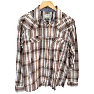 Cody James Western Shirt Mens M Brown White Plaid Pearl Snap Cowboy Button Up
